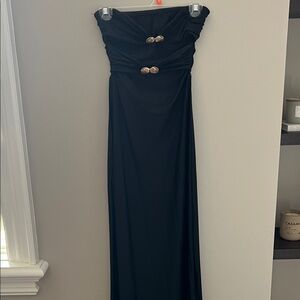 SHEIN Elegant Black Strapless Dress with Gold Details
